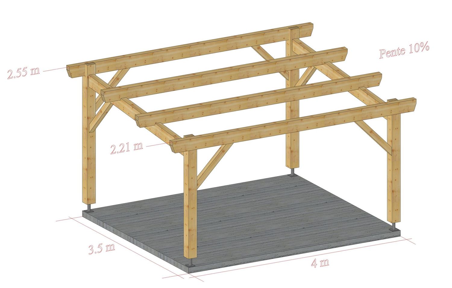 Abri  monopente 3.5x4m pente 10%