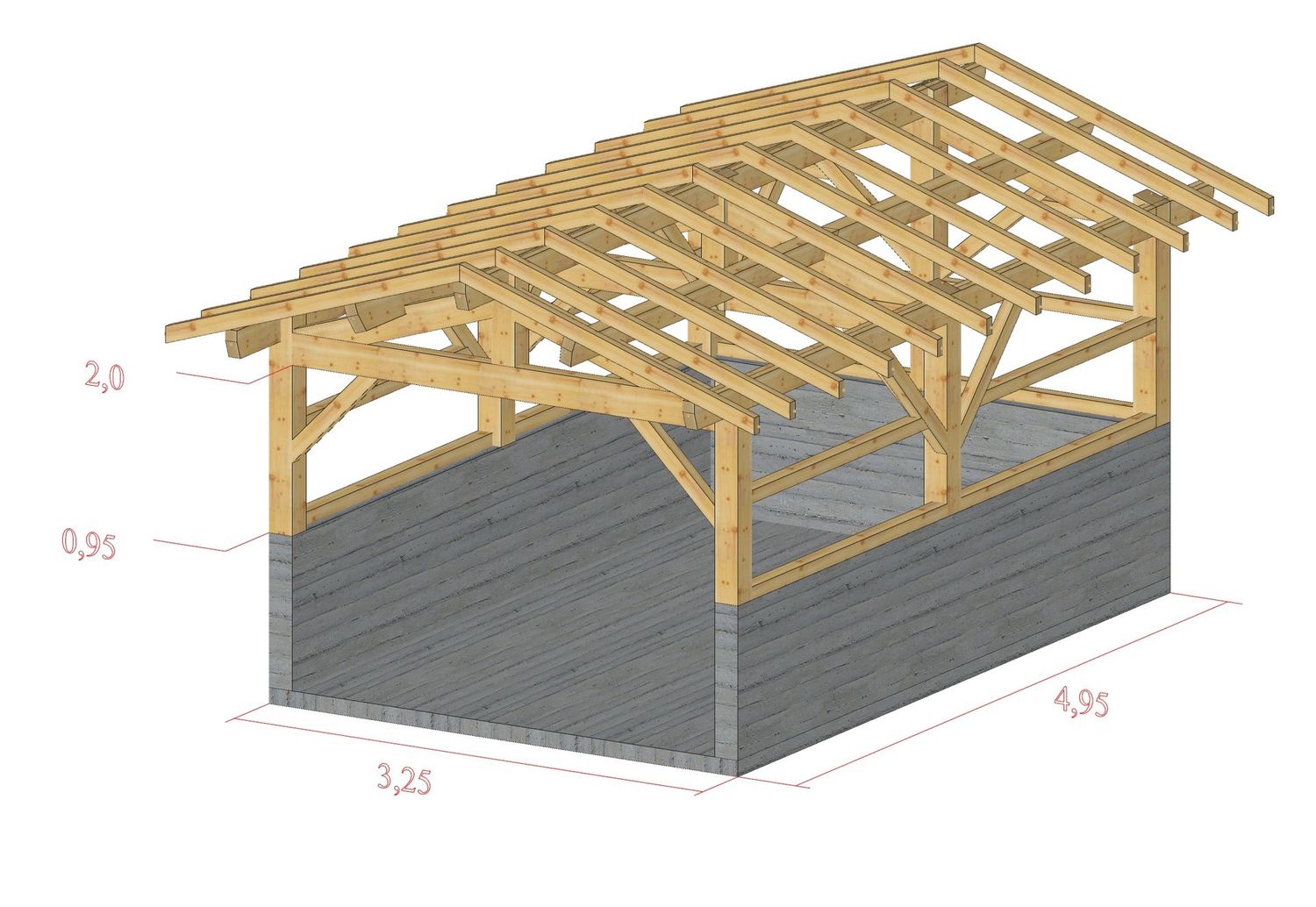 Abri 2 pentes 3.25X4.95m