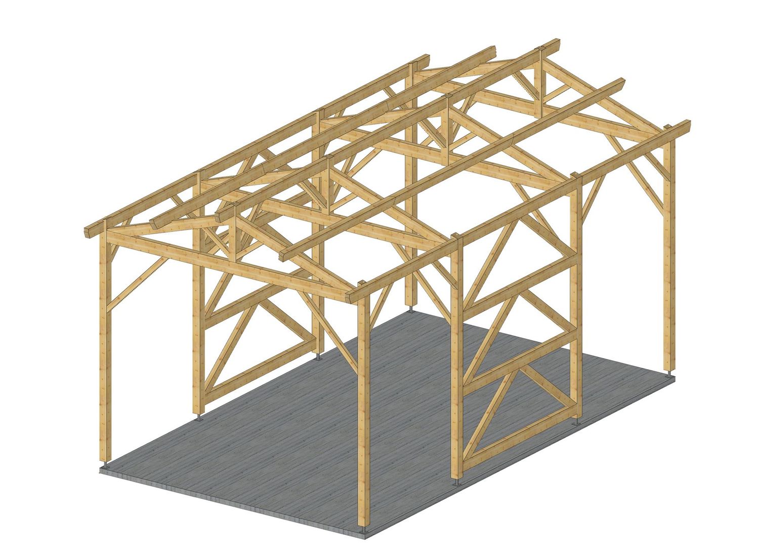 Abri deux pans 6x10m hauteur 4.5m sous entraits A2P6X10H450