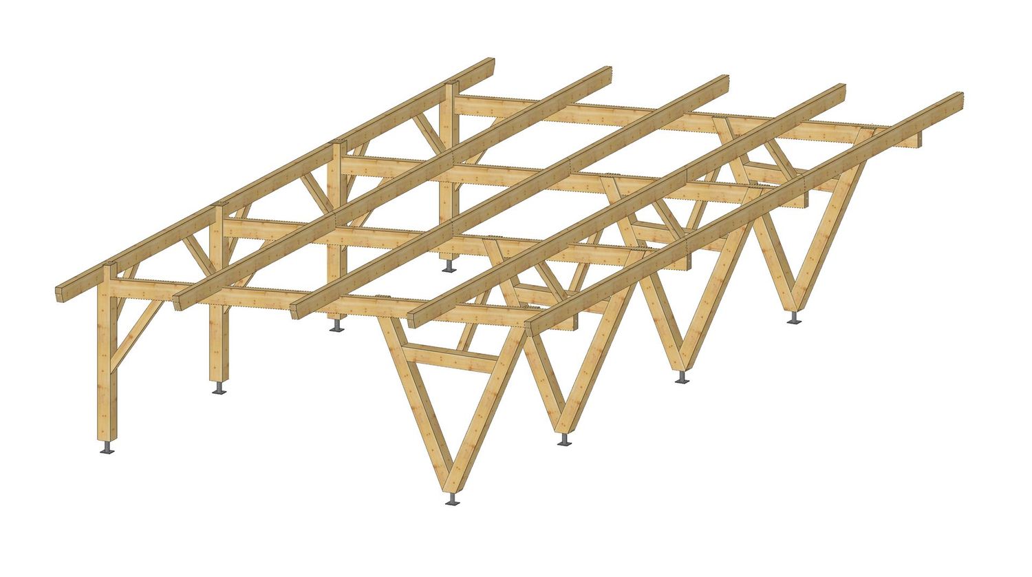 Abri auvent 3 places pente 10% toiture 6x10.3m poteaux en V