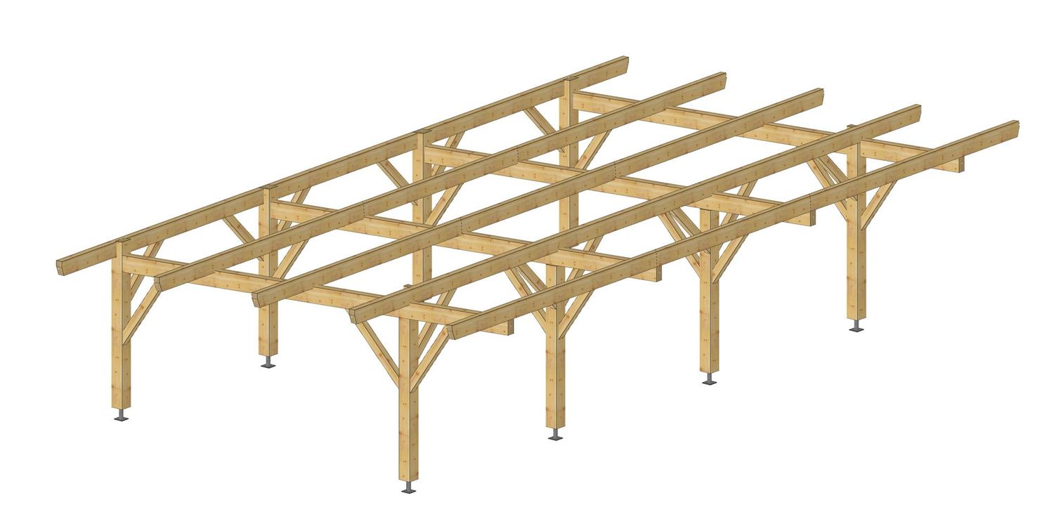 Abri auvent 3 places pente 10% toiture 6x10.3m
