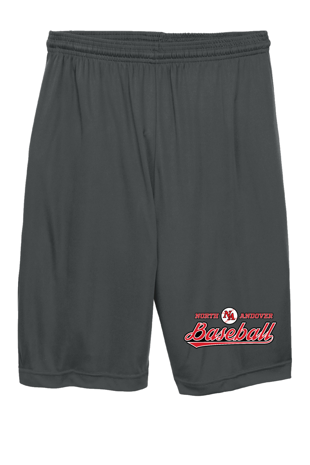 NA BASEBALL SHORTS, COLOR: IRON GREY, DESIGN: NA SCRIPT