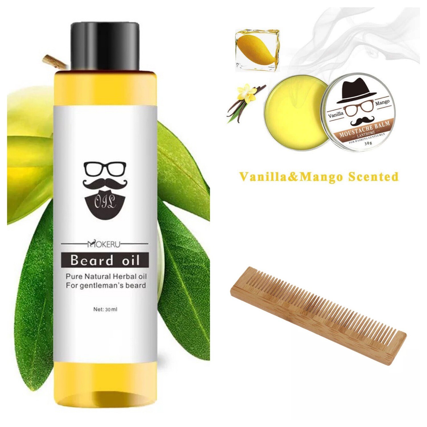Beard Bundle Deal (1 Beard Oil &amp; Vanilla Mango Beard balm) Free Comb included