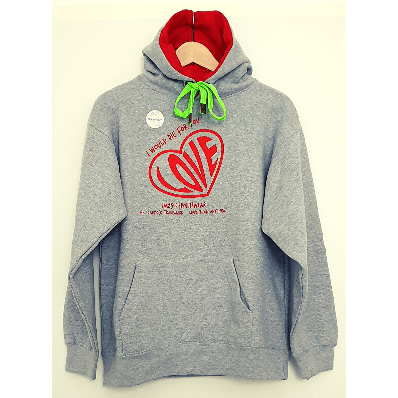 Hoody - I WOULD DIE FOR YOU - grau/rot - S-M Hoody - I WOULD DIE FOR YOU - grau/rot - S-M