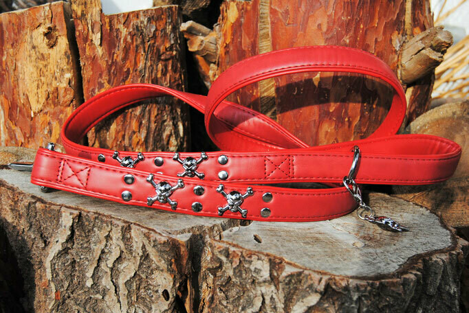 Artleather Skull Leine, Farbe: rot