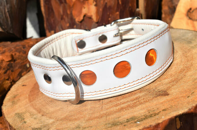Lederhalsband reflektierend, Größe: 45, Farbe: weiß/orange