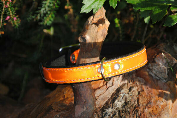 Lederhalsband reflektierend, schmal, Größe: 30, Farbe: orange