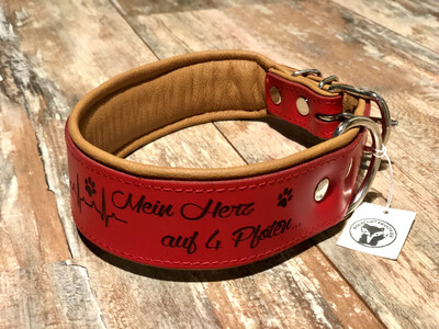 ​Lederhalsband mit Gravur 65cm Meine Herz... rot/natur