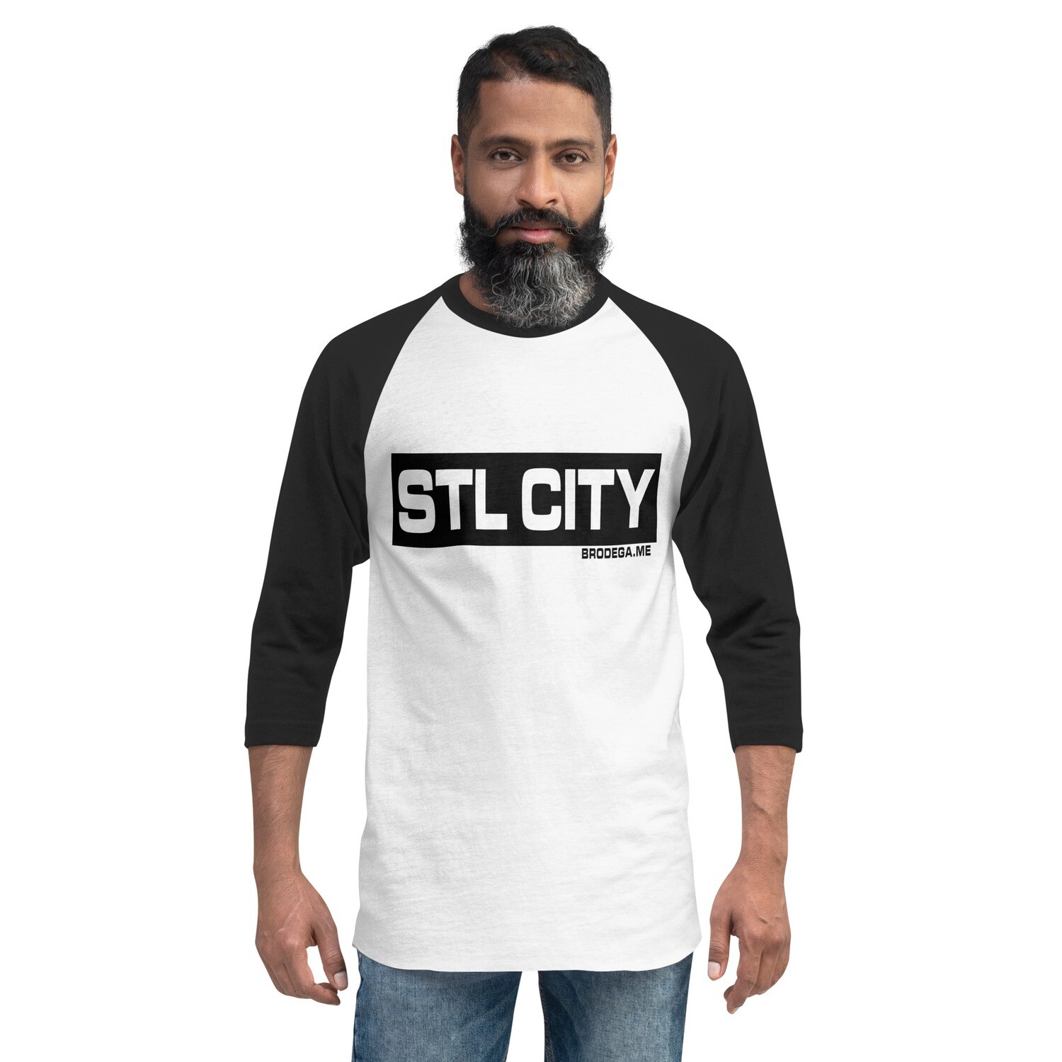 STL CITY White/Black 3/4 sleeve raglan shirt, Size: XS