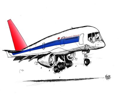 Northwest 757 - Limited Edition Aviation Caricature Print by Michael Hopkins