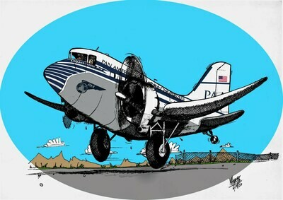 Pan Am DC-3 - Limited Edition 11"x17" Color Aviation Caricature Print by Michael Hopkins