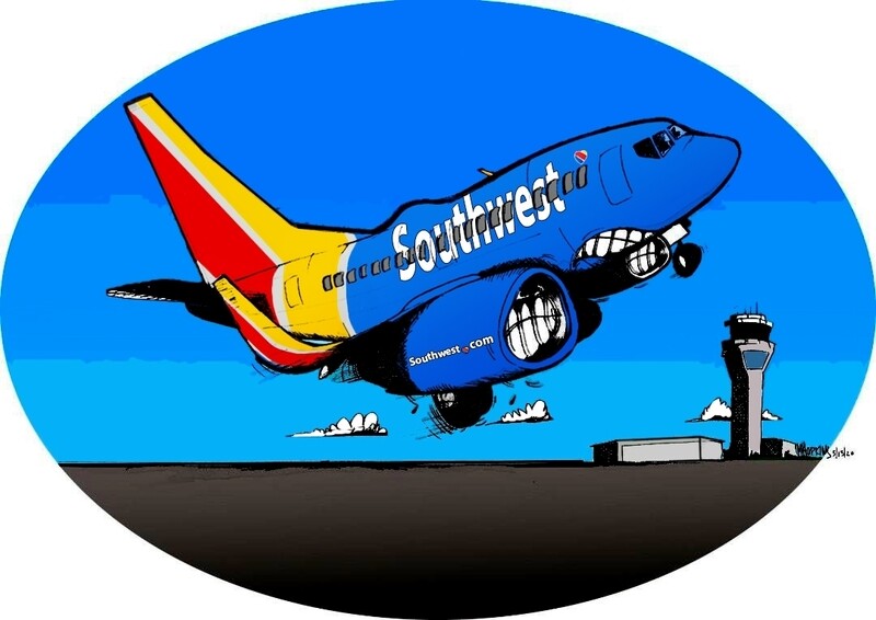 Southwest 737-700 - 11&quot; x 17&quot; - Aviation Caricature Limited Edition Color Prints by Michael Hopkins