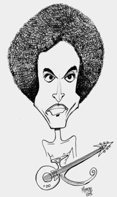 Prince - Original 8 1/2"x 16" Pen and Ink Caricature by Michael Hopkins.
