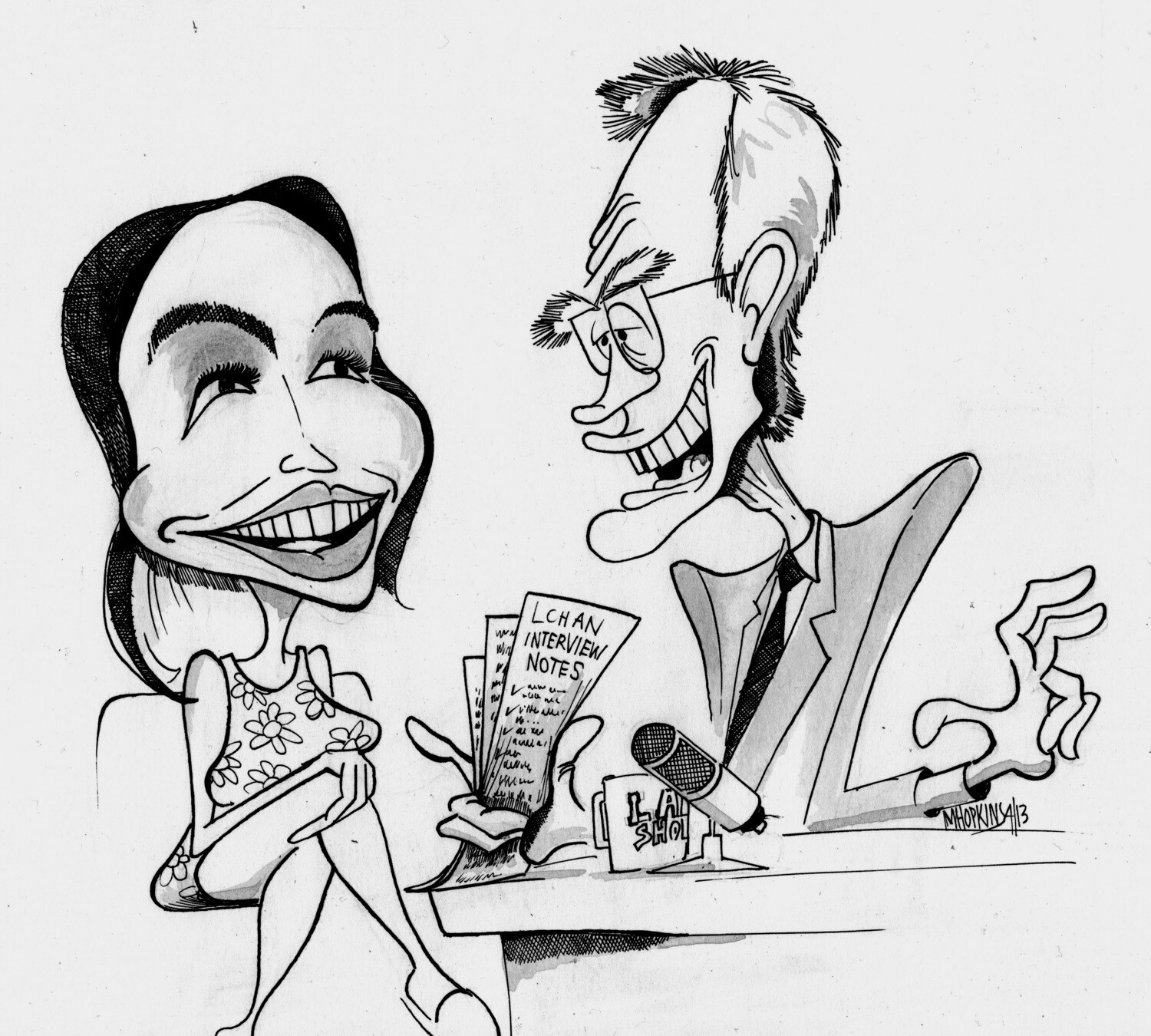 David & Lindsay Original Caricature by Michael Hopkins