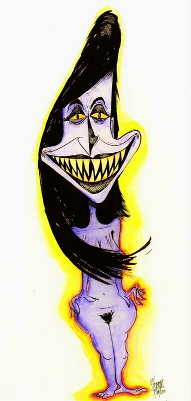 Evil Woman - Original 16&quot;x 8&quot; Drawing by Michael Hopkins