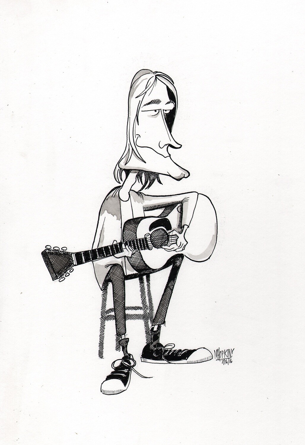 Kurt Cobain Original Caricature by Michael Hopkins