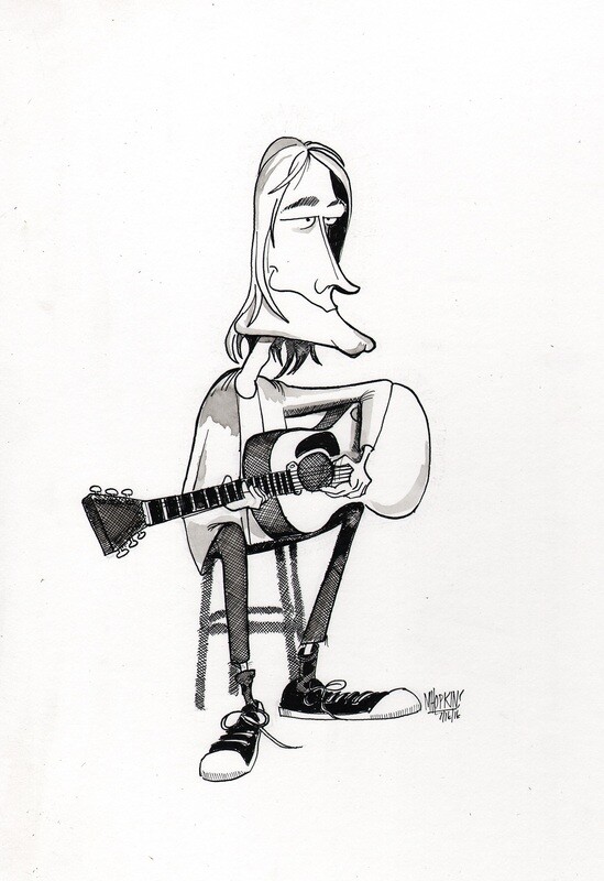 Kurt Cobain -  Signed Original 11&quot;x 16&quot; Pen &amp; Ink Caricature by Michael Hopkins.