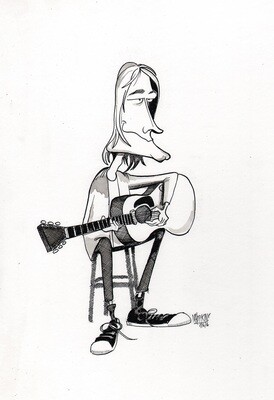 Kurt Cobain - Original Drawing -11"x 16" n & Ink Caricature by Michael Hopkins.