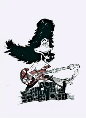 Eddie Van Halen - Original Drawing - 12' x 16" Pen & Ink Caricature by Michael Hopkins