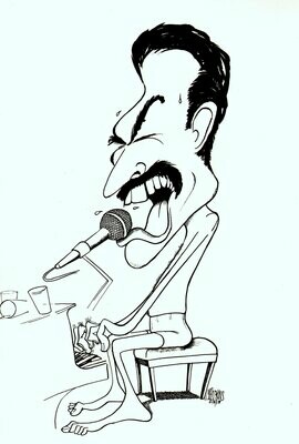 Freddie Mercury - Original Drawing -10 1/4"x 13 1/4" Pen and Ink Caricature by Michael Hopkins.