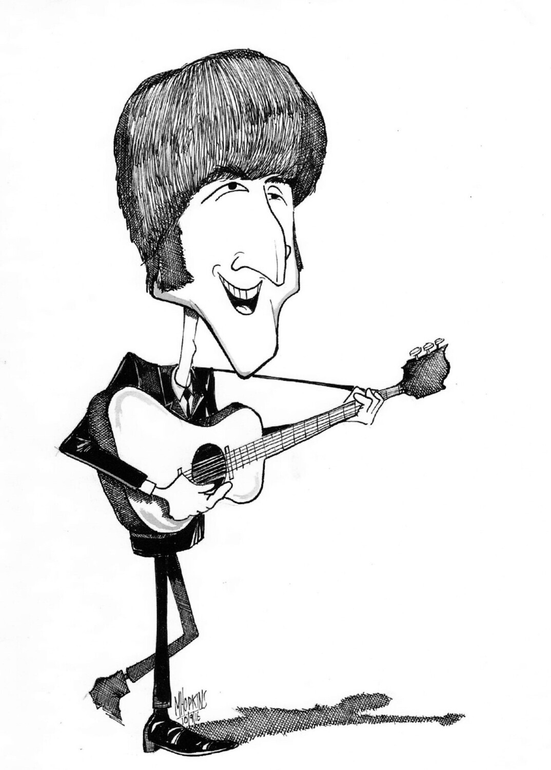 John Lennon - 10 1/8"x 15" Original Pen and Ink Caricature by Michael Hopkins.