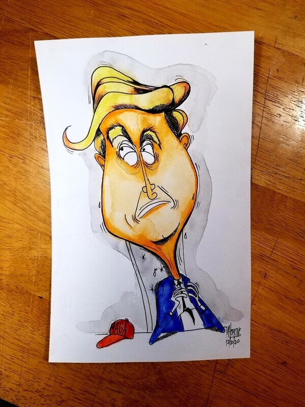 Former President Trump Original 8 1/2&quot;x 5 1/2&quot;  &quot;Quick&quot; Caricature by Michael Hopkins