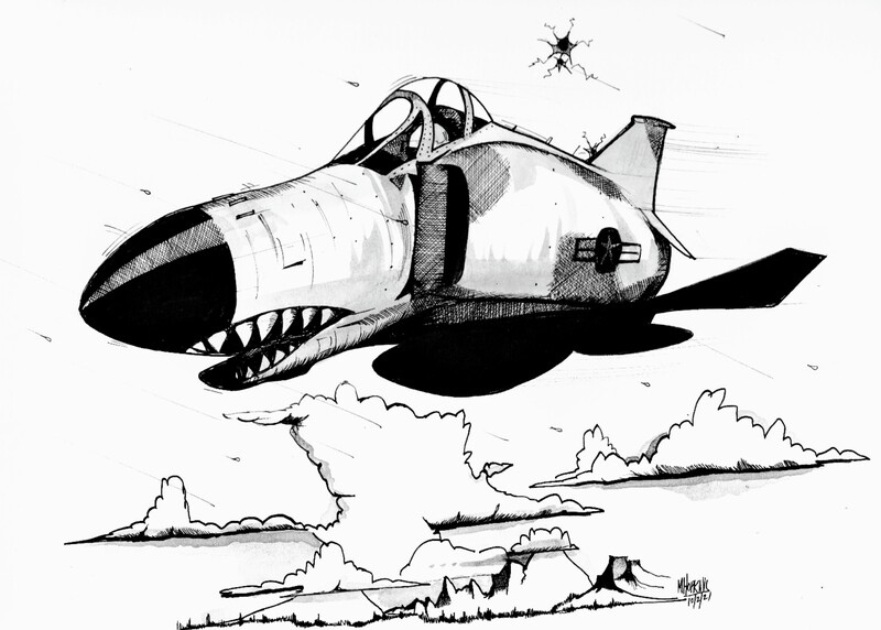 McDonnell Douglas F-4 Phantom II - Original Drawing - 12&quot;x 16&quot; Aviation Caricature by Michael Hopkins