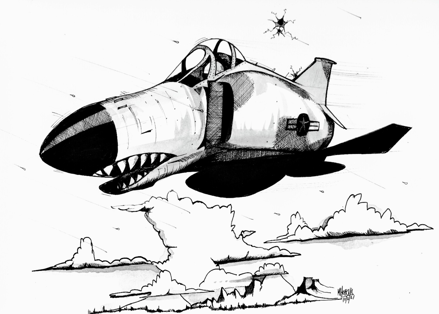 McDonnell Douglas F-4 Phantom II - Original 12"x 16" Aviation Caricature by Michael Hopkins