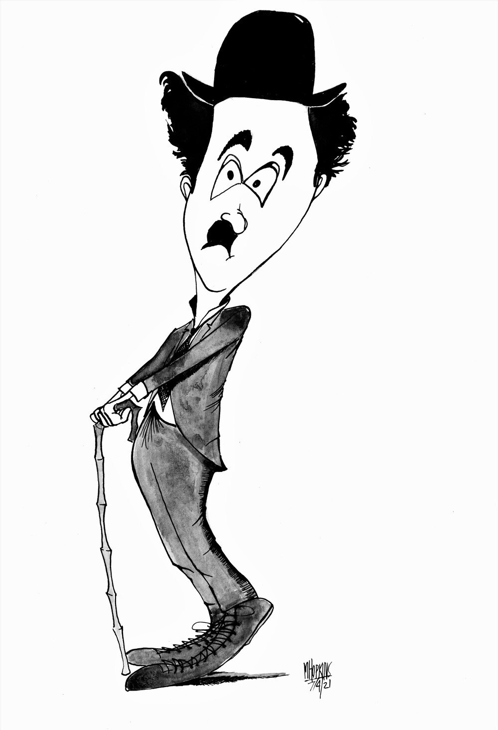 Charlie Chaplin 2 - Original 11"x 16" Pen and Ink Caricature by Michael Hopkins.