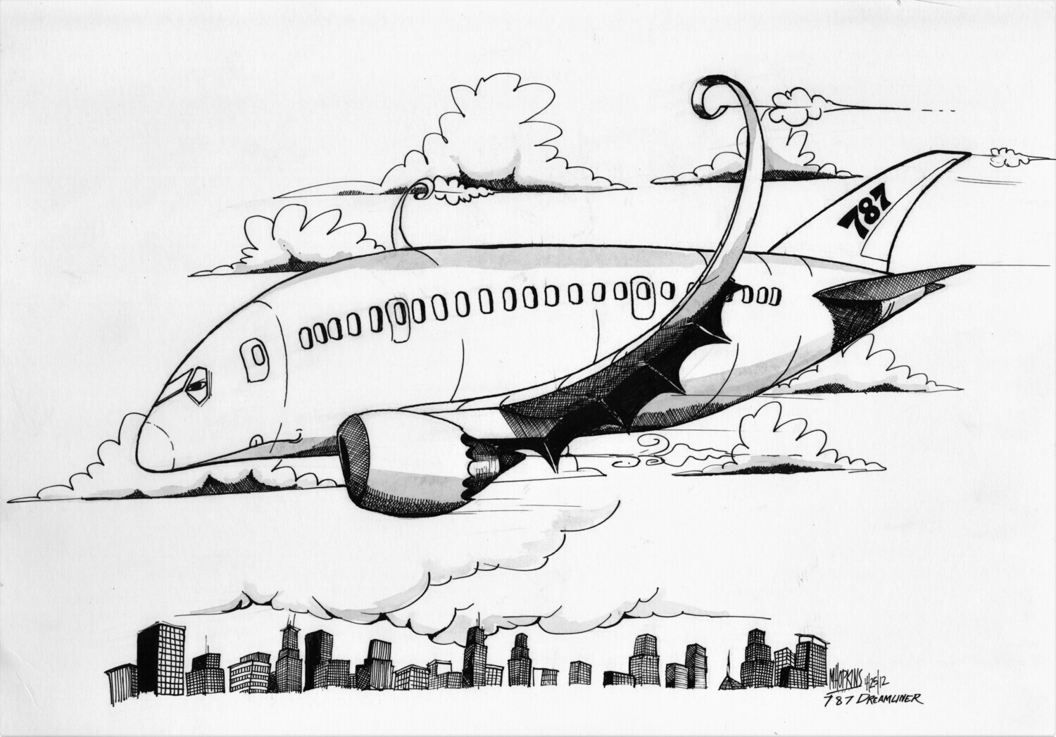 Boeing 787 - 11" x 14" and 8" x 10" Aviation Caricature Limited Edition Prints by Michael Hopkins