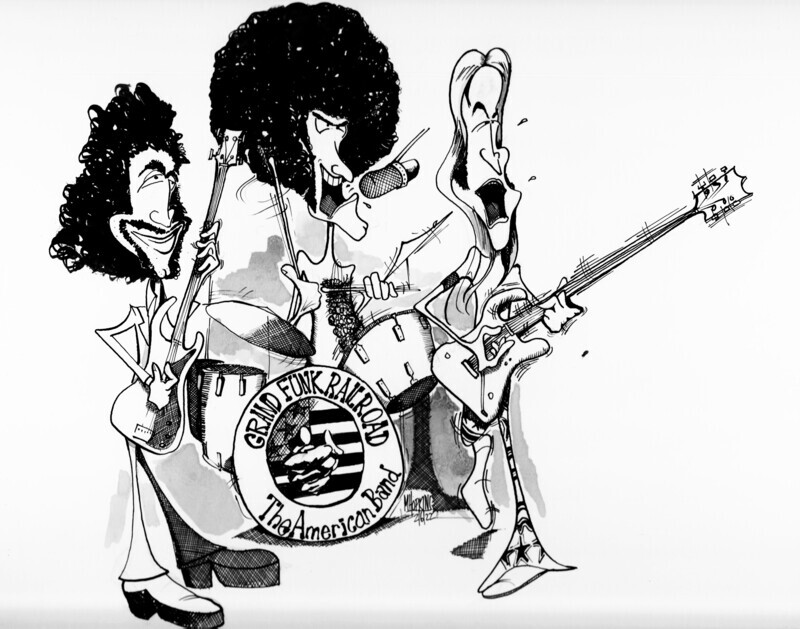 Grand Funk Railroad -  Signed Original 15&quot; x 16&quot; Michael Hopkins Pen &amp; Ink Caricature