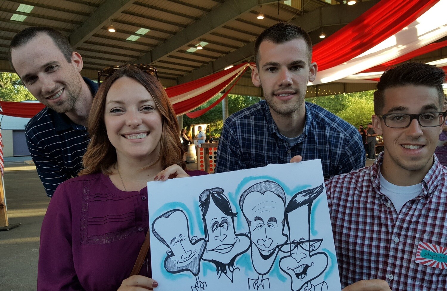 Three to Four Person (Face/Upper Body Only) 11" x 14" Black & White Caricature with Color Highlights