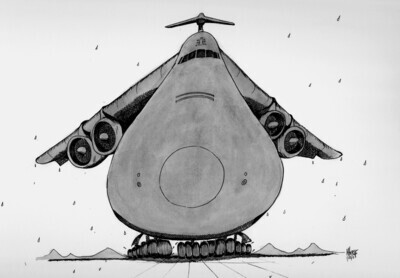 Lockheed C-5A Galaxy Original Drawing -16"x 16" Aviation Caricature by Michael Hopkins