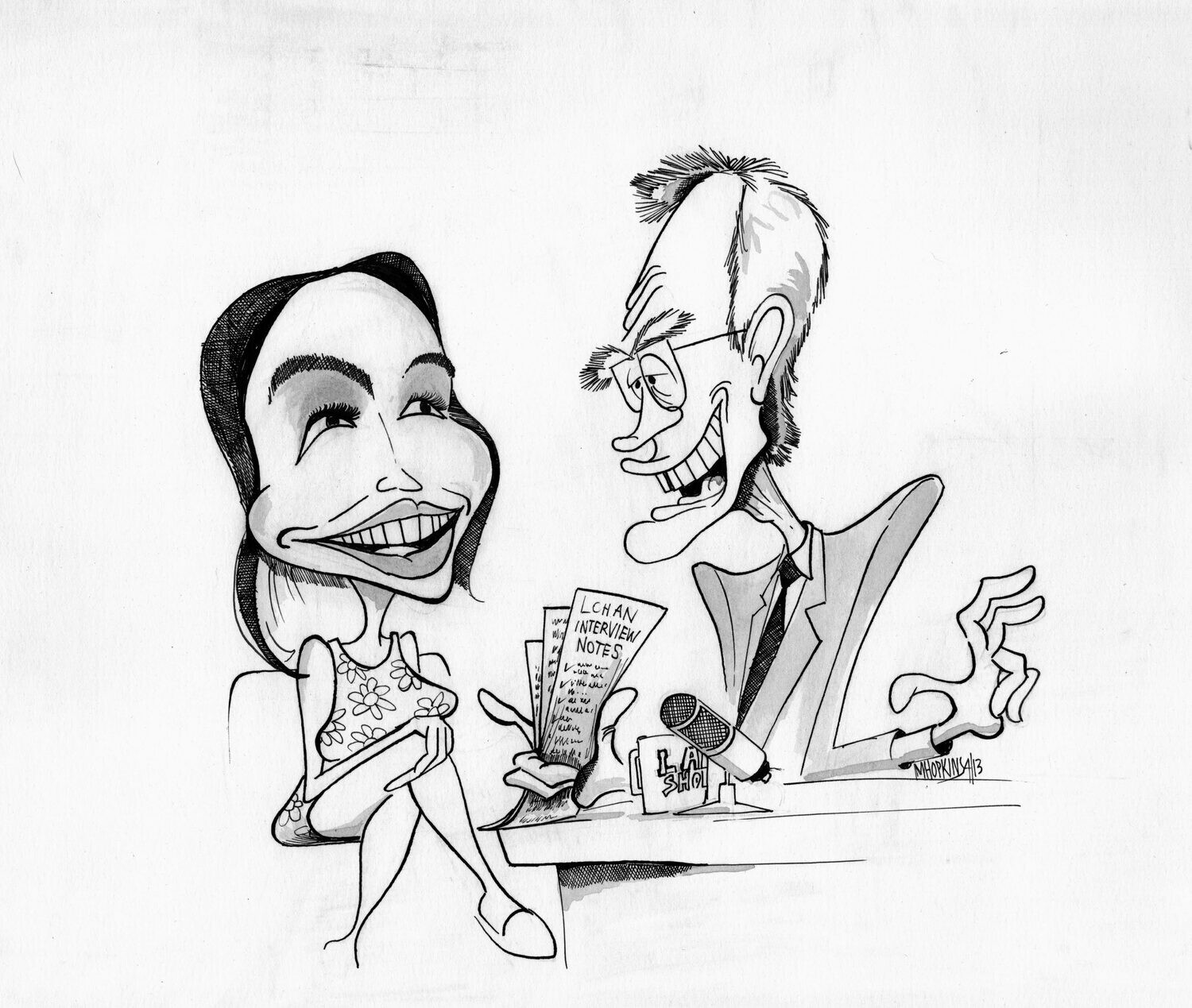 David & Lindsay - Original 11"x 12 3/4" Pen and Ink Caricature by Michael Hopkins.