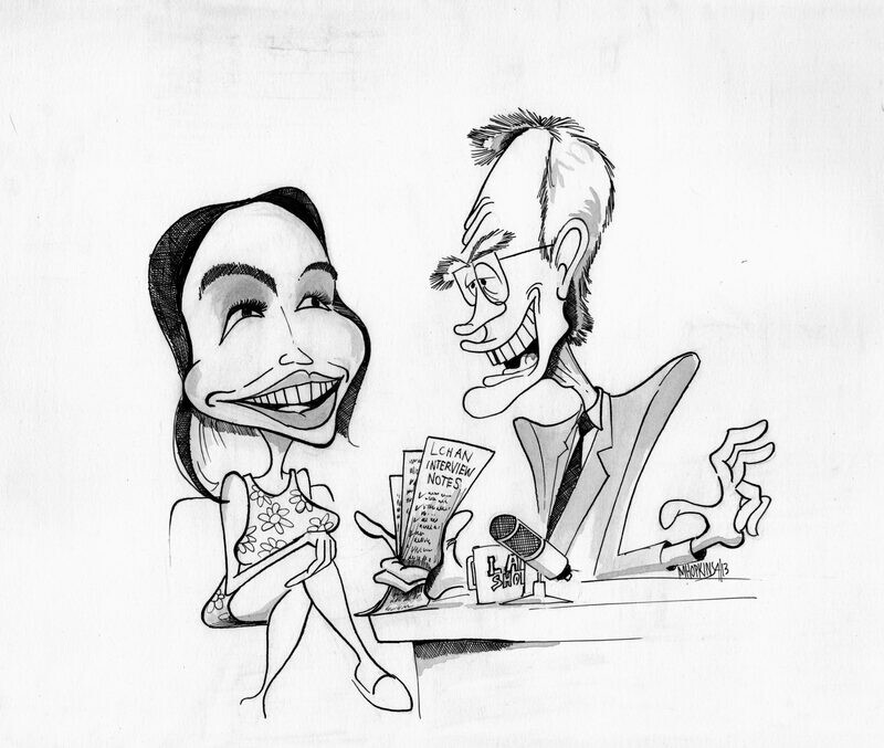 David &amp; Lindsay  - Signed Original 11&quot; x 12 3/4&quot; Pen &amp; Ink Caricature by Michael Hopkins