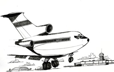 Boeing 727 - Original Drawing - 11" x 17" Aviation Caricature by Michael Hopkins