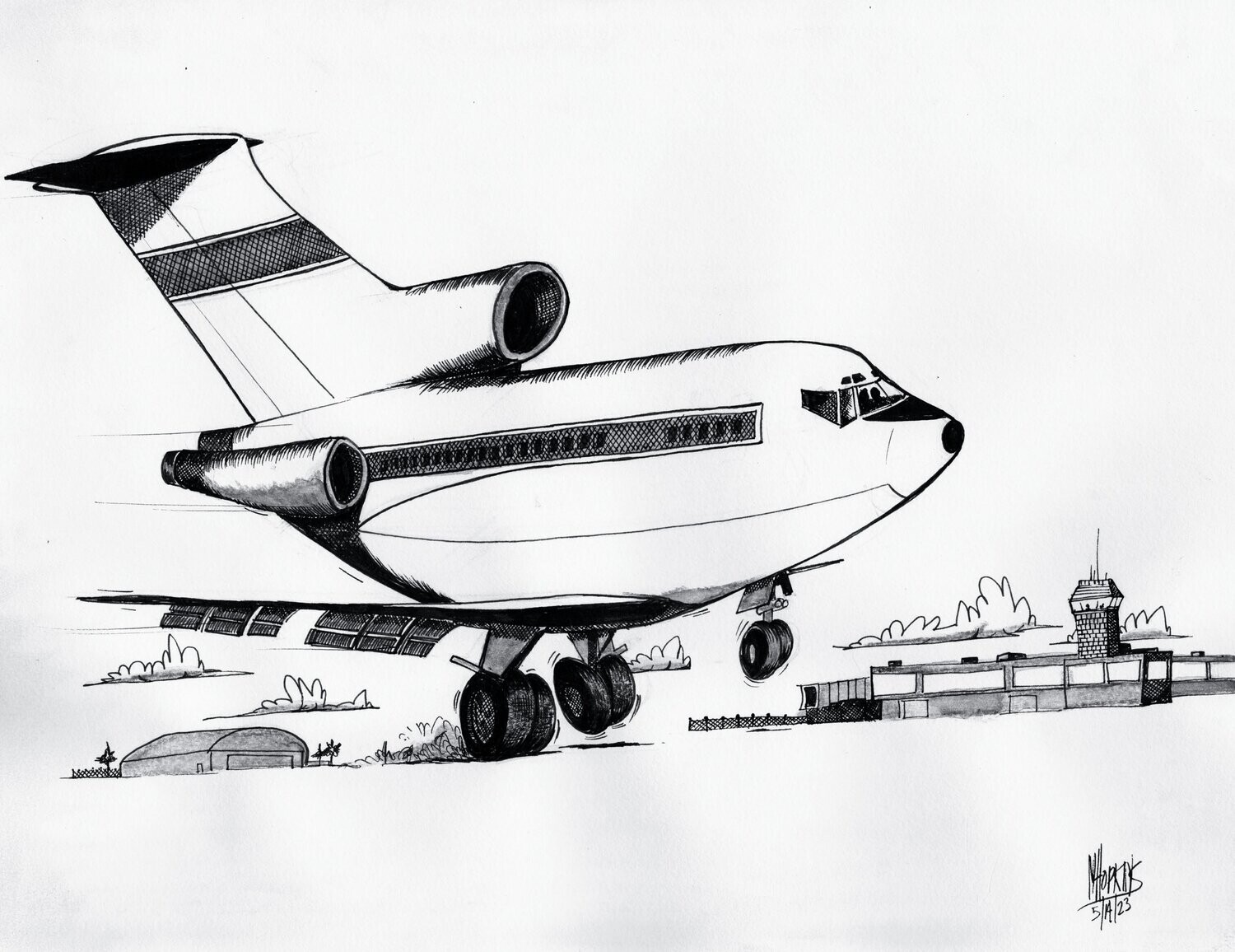 Boeing 727 - 11" x 14" and 8" x 10" Aviation Caricature Limited Edition Prints by Michael Hopkins