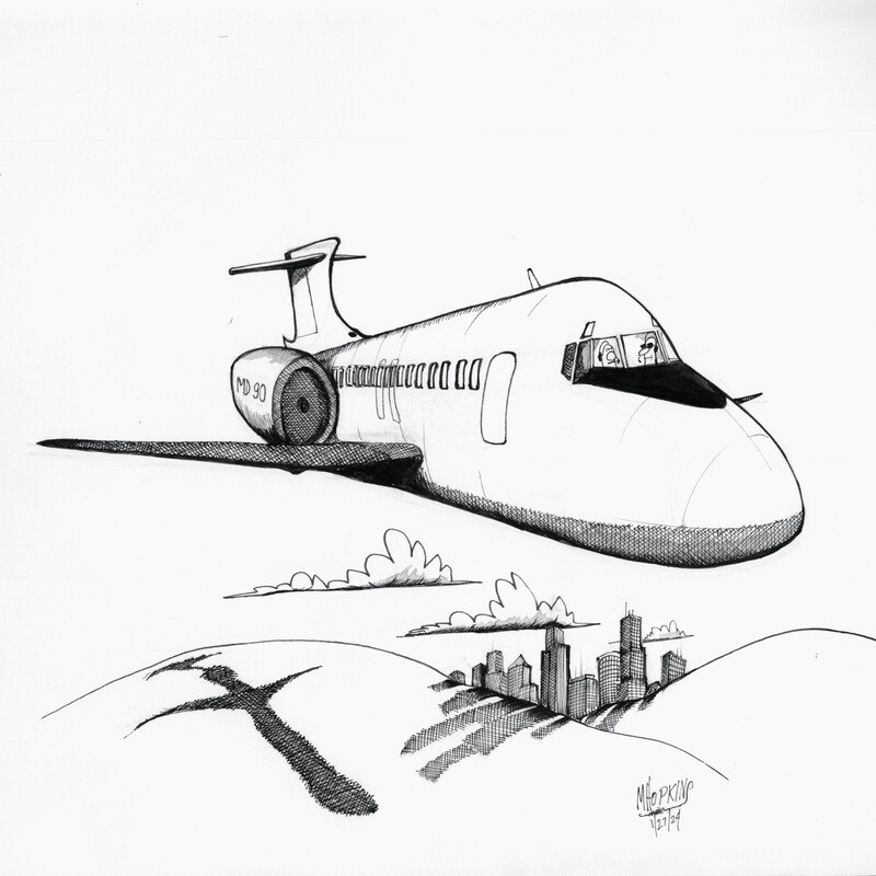 MD-90 - Original 11&quot; x 12&quot; Aviation Caricature by Michael Hopkins