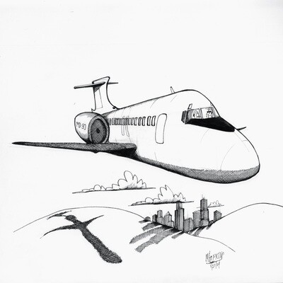 McDonnell Douglas MD90 11" x 12" Original Aviation Caricature by Michael Hopkins