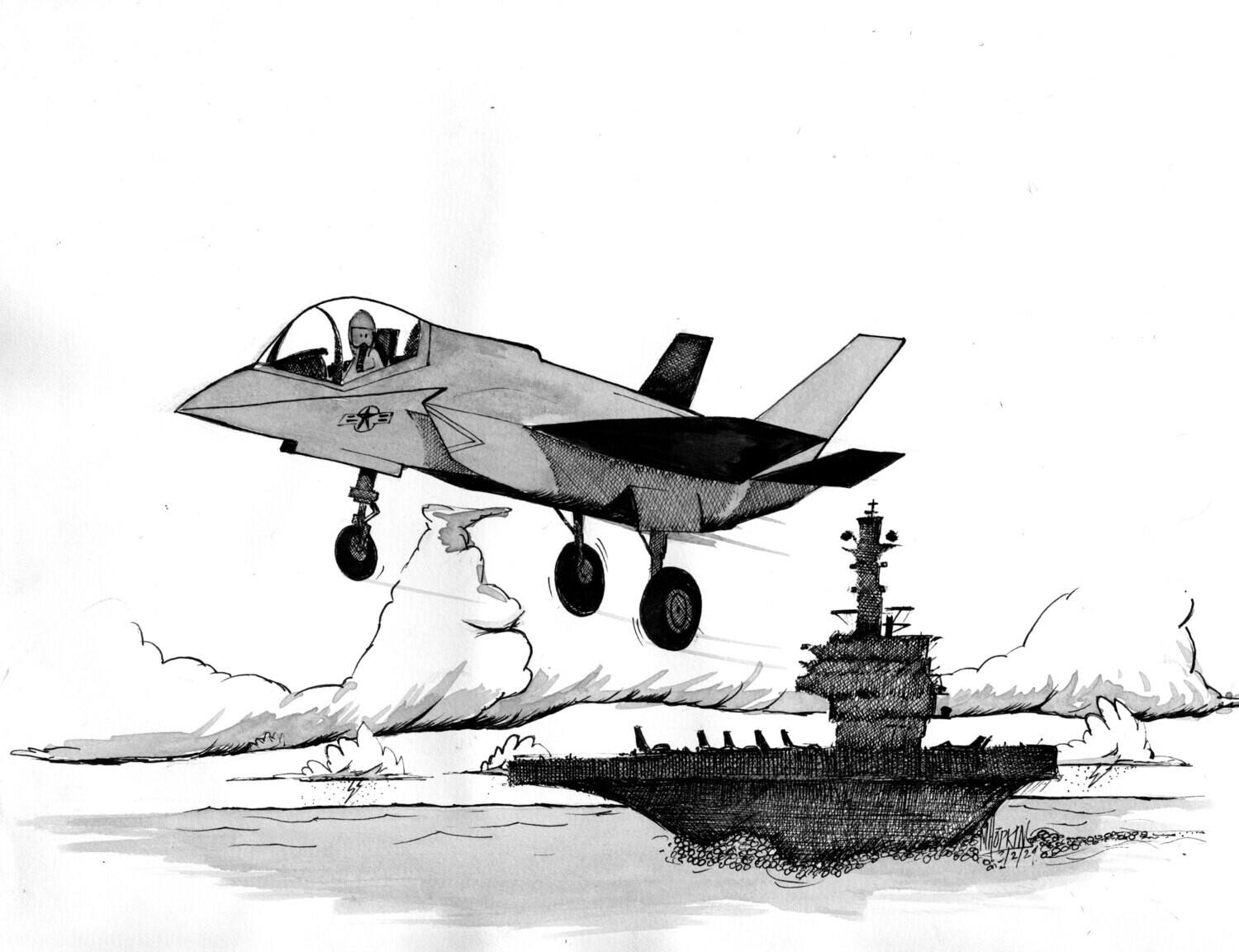 Lockheed Martin F-35C Lightning II - 11" x 14" and 8" x 10" Aviation Caricature Limited Edition Prints by Michael Hopkins