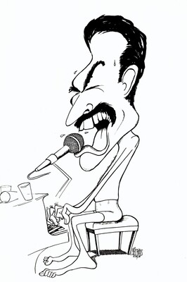 Freddie Mercury - Original Drawing -10 1/4"x 13 1/4" Pen and Ink Caricature by Michael Hopkins.
