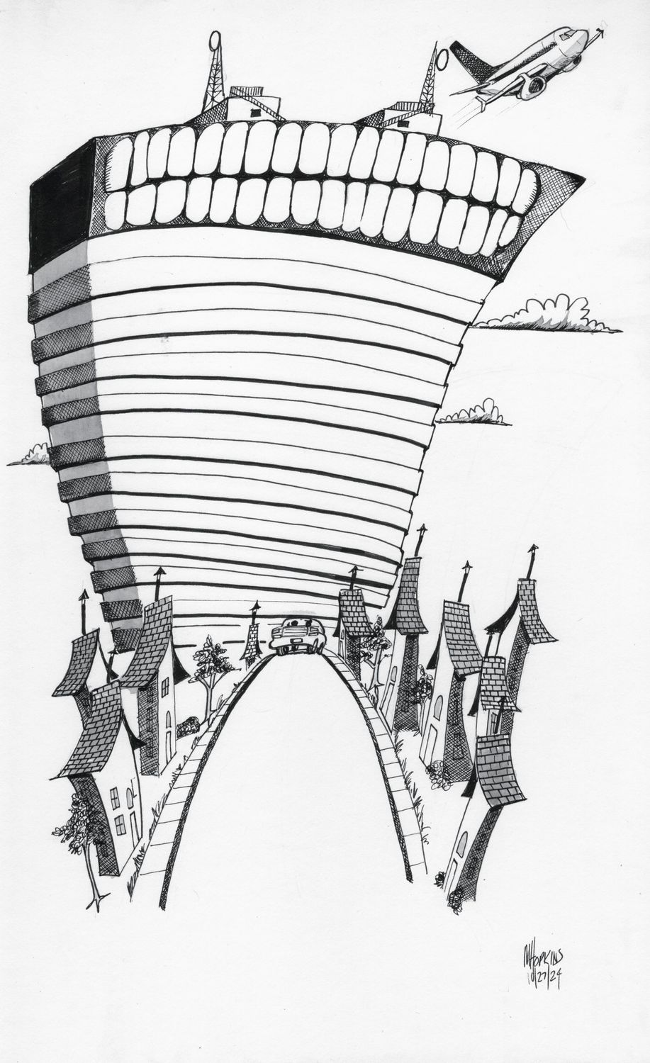 Living In the Shadows of Giants - Original 10&quot; x 16&quot; Drawing by Michael Hopkins