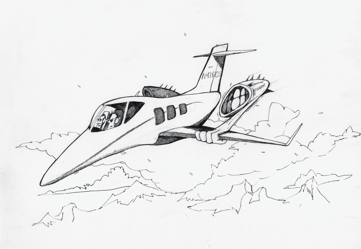 HondaJet - 11" x 14" Original Drawing by Michael Hopkins