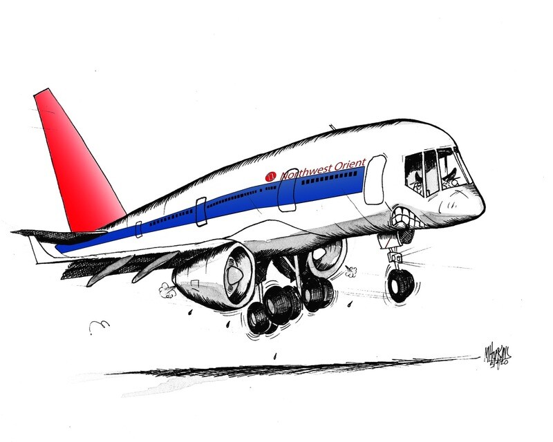Northwest 757 -  8" x 10" Limited Edition Color Aviation Caricature  Prints by Michael Hopkins