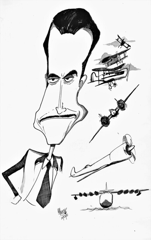 Howard Hughes  - Signed Original 10"x 16" Pen &amp; Ink Caricature *One of a Kind - Reproductions will not be authorized by Michael Hopkins