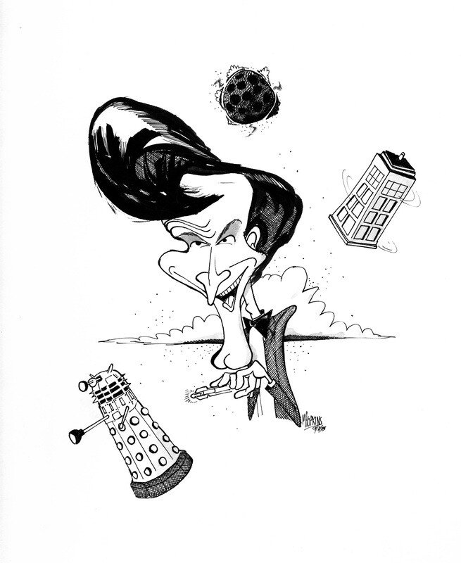 The Eleventh Doctor, Matt Smith - Signed Original Drawing  12"x 14" Pen and Ink Caricature *One of a Kind - Reproductions will not be authorized by Michael Hopkins.