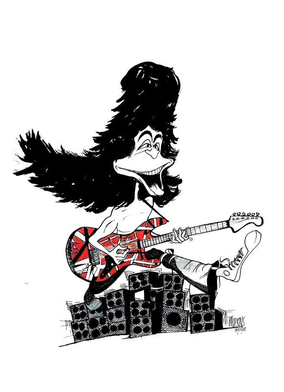 Eddie Van Halen - Signed Original 12' x 16" Pen &amp; Ink Caricature *One of a Kind - Reproductions will not be authorized by Michael Hopkins
