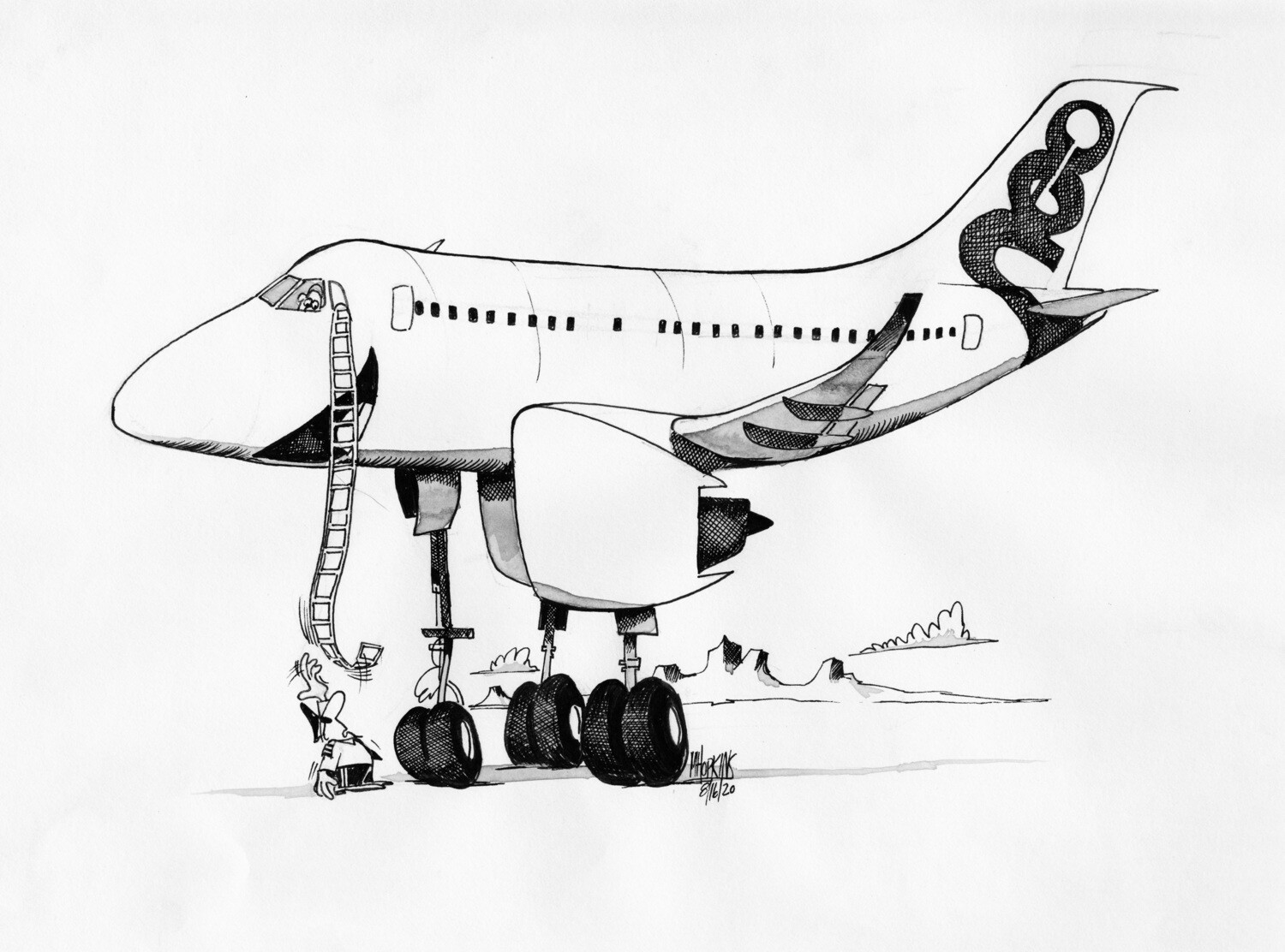 Airbus A320neo - 11"x 14" Original Drawing  by Michael Hopkins.