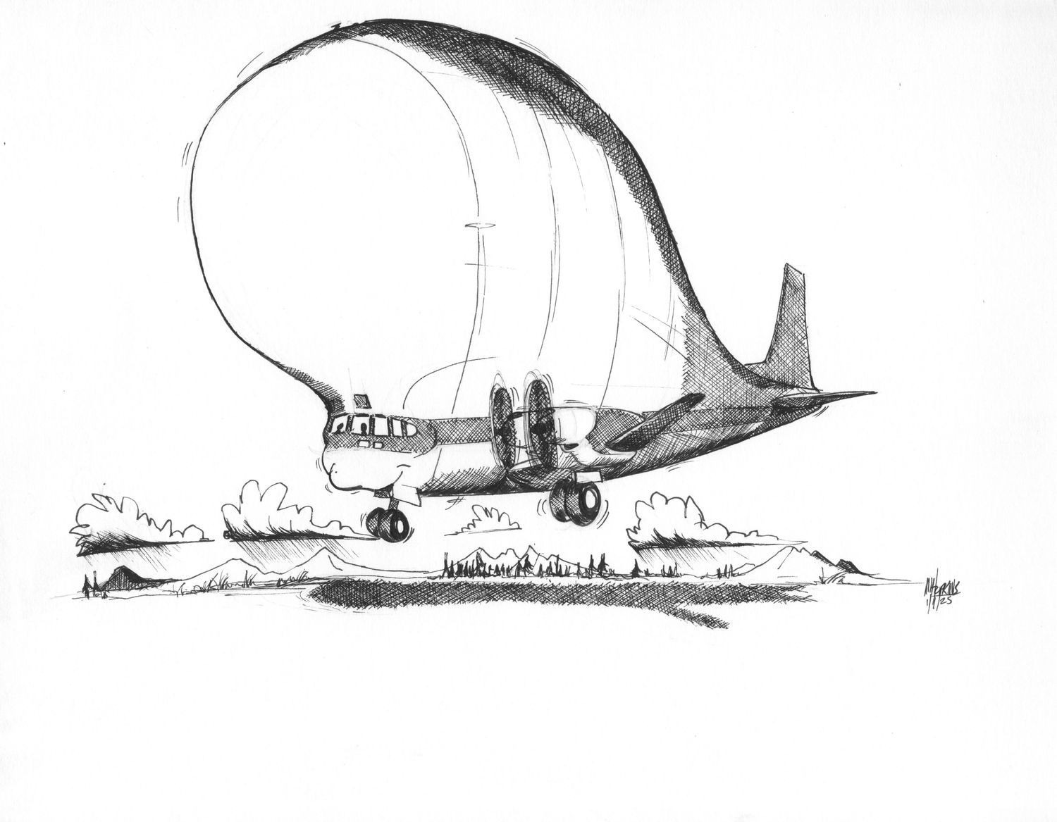 Super Guppy - 11" x 14" Original Drawing by Michael Hopkins