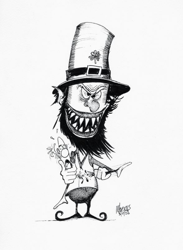 Evil Leprechaun 9" x 12" Original Pen and Ink Drawing by Michael Hopkins